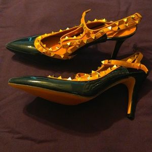 Navy blue and cream shoes